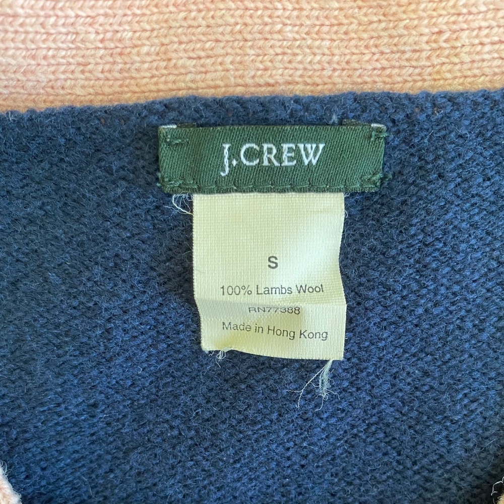J Crew Blue & Pink Button Up Wool V Neck Sweater Size Small - Picture 5 of 5
